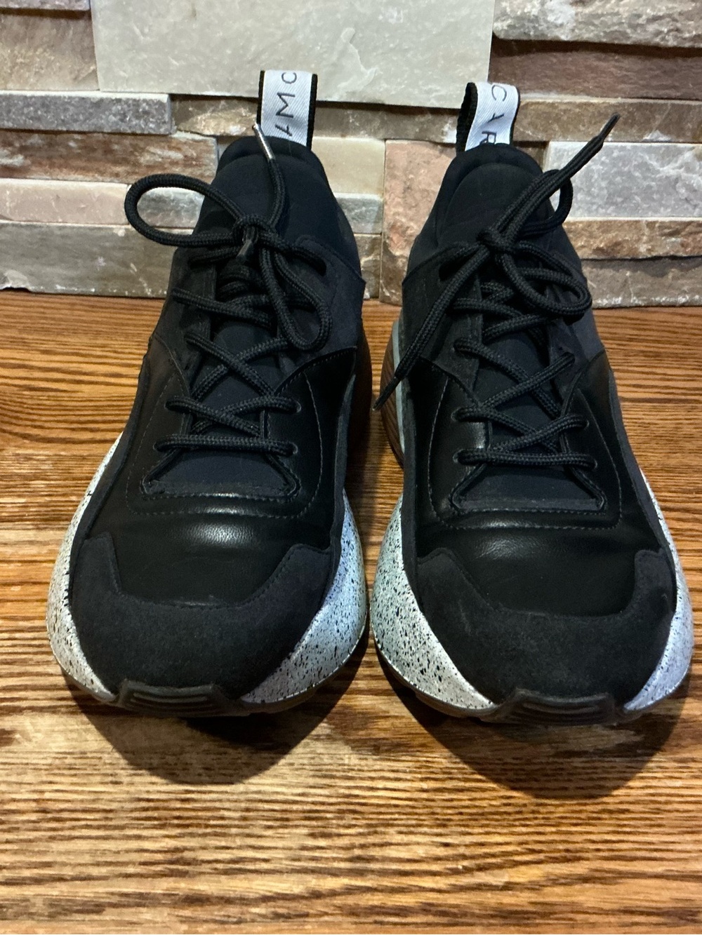 Stella McCartney Eclypse  Black Faux Leather and Faux Suede Lace Up Sneakers